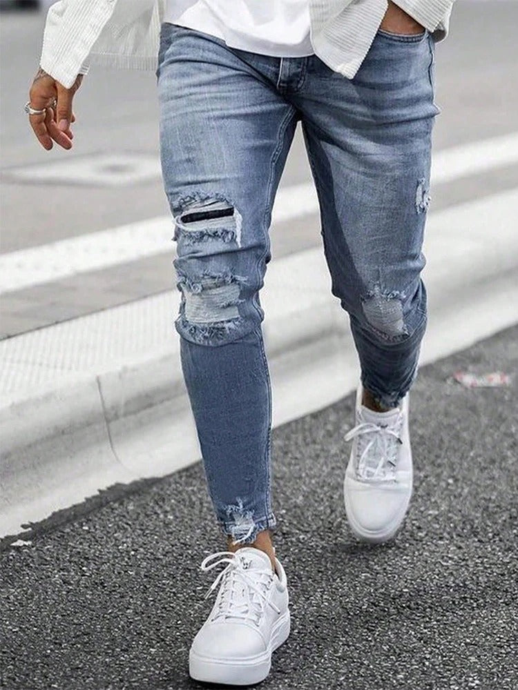 Menns Rippede Skinny Jeans: Komfortabel Street Style