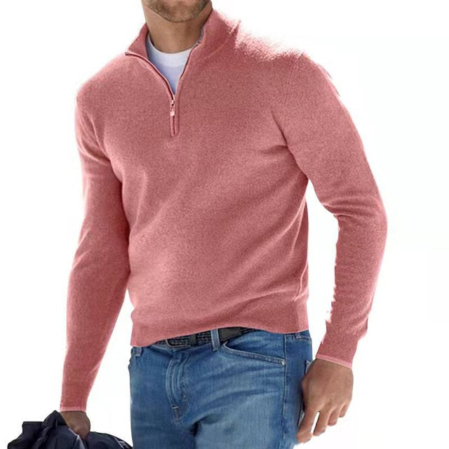 Menns V-hals Pullover med Glidelås – Stil og Komfort