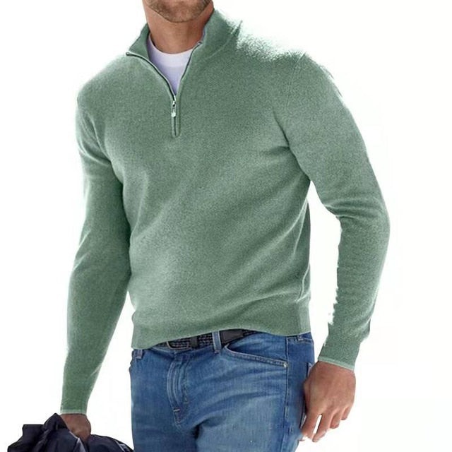 Menns V-hals Pullover med Glidelås – Stil og Komfort