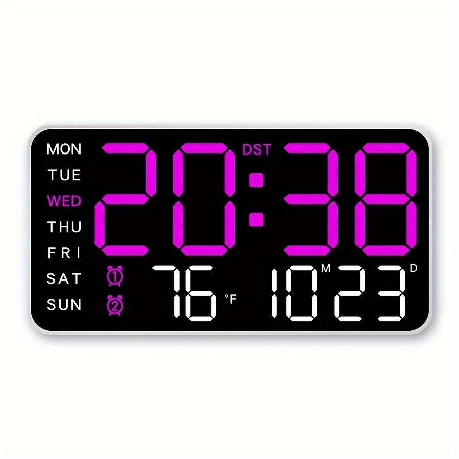 Moderne Digital Veggklokke – Tid, Temperatur &amp; Alarm