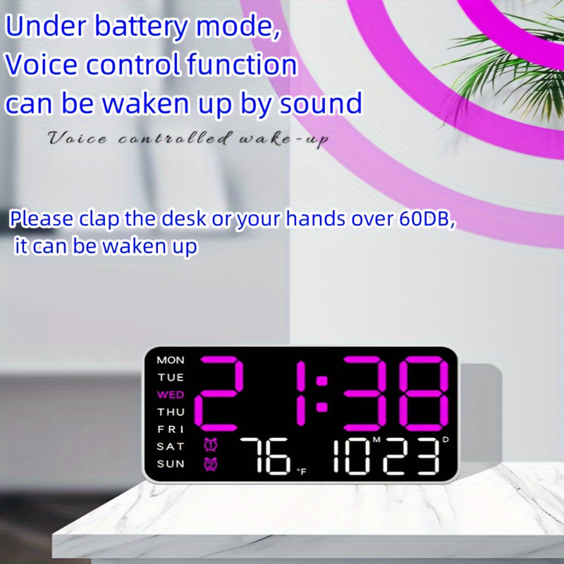 Moderne Digital Veggklokke – Tid, Temperatur &amp; Alarm