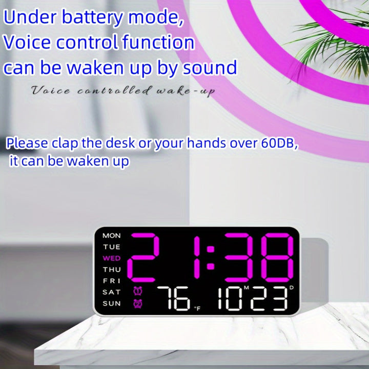 Moderne Digital Veggklokke – Tid, Temperatur &amp; Alarm