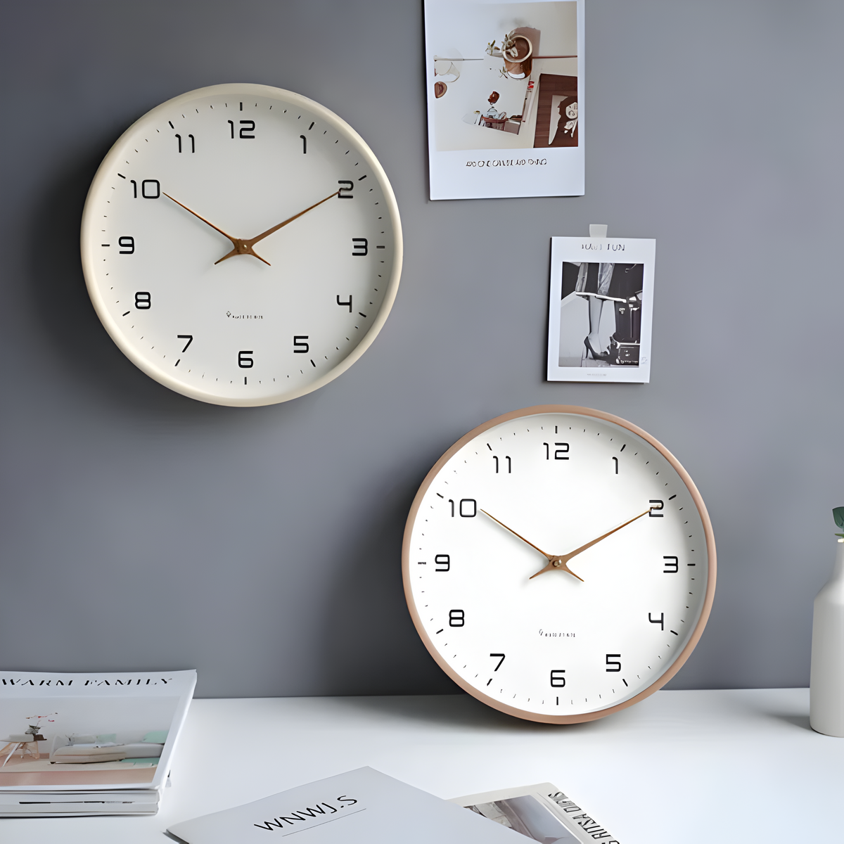 Lydløst Vægur i Træ med Moderne Rundt Design
