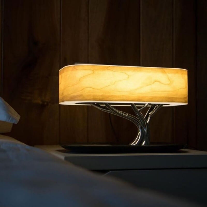 Multifunksjonell Trebordlampe med Trådløs Lading &amp; Bluetooth-høyttaler