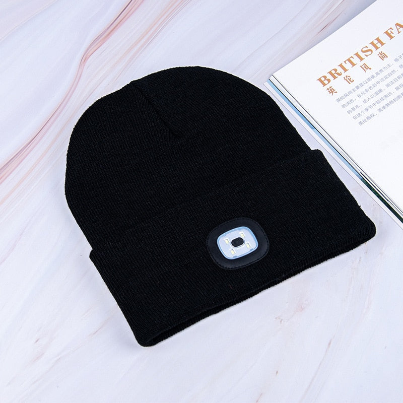 Unisex Oppladbar Strikket Lue med LED Lys – Perfekt for Mørke Kvelder