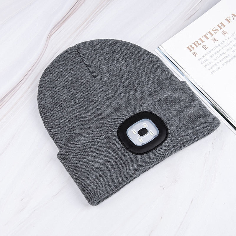 Unisex Oppladbar Strikket Lue med LED Lys – Perfekt for Mørke Kvelder