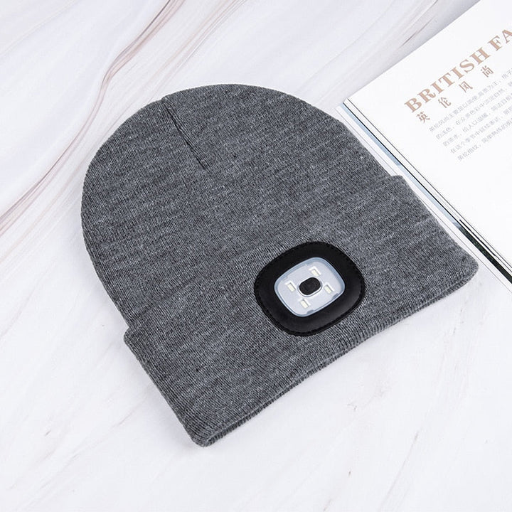 Unisex Oppladbar Strikket Lue med LED Lys – Perfekt for Mørke Kvelder