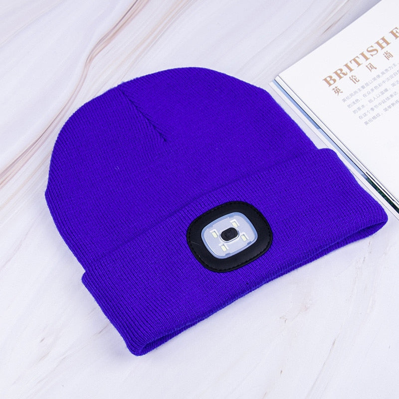 Unisex Oppladbar Strikket Lue med LED Lys – Perfekt for Mørke Kvelder