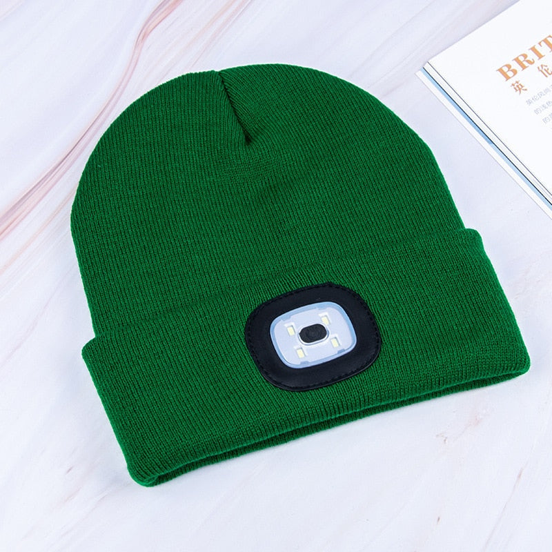 Unisex Oppladbar Strikket Lue med LED Lys – Perfekt for Mørke Kvelder
