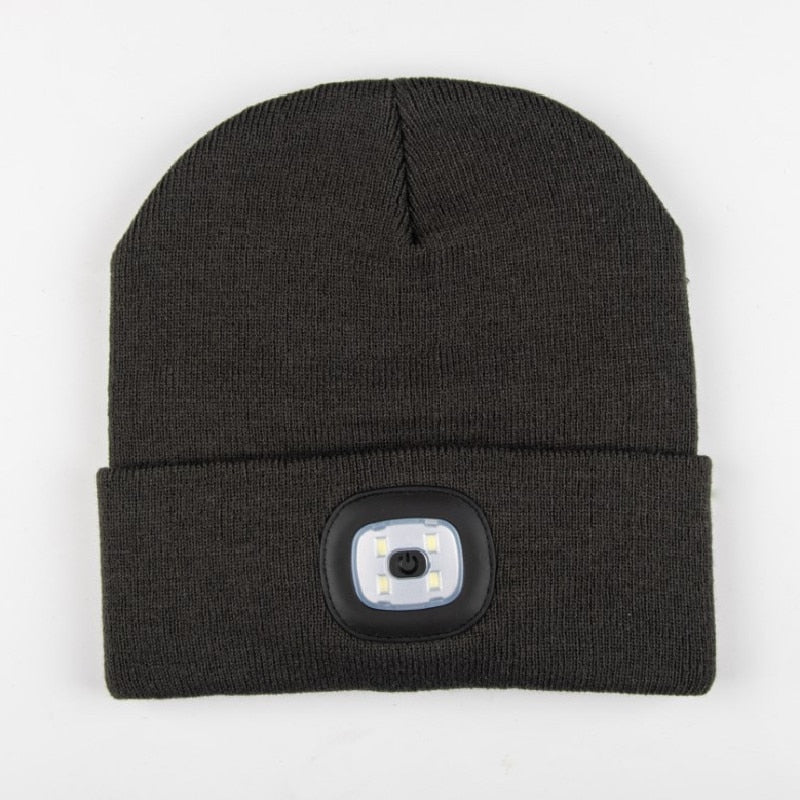 Unisex Oppladbar Strikket Lue med LED Lys – Perfekt for Mørke Kvelder