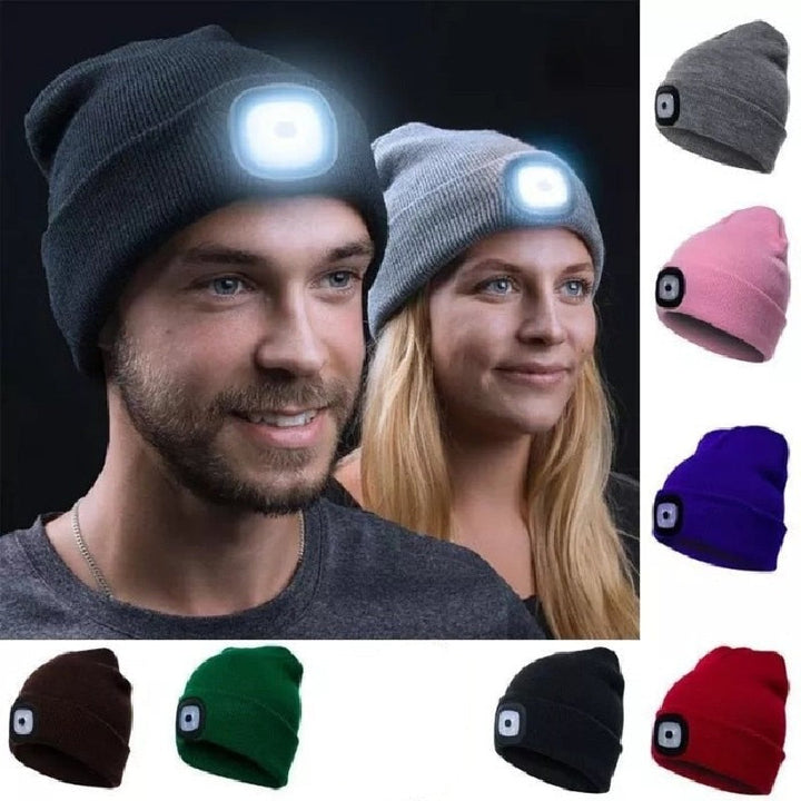 Unisex Oppladbar Strikket Lue med LED Lys – Perfekt for Mørke Kvelder
