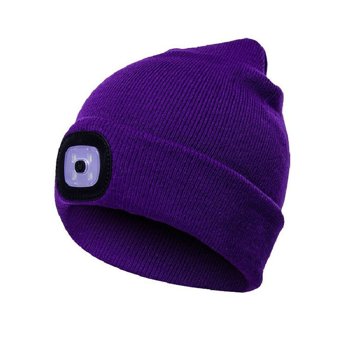 Unisex Oppladbar Strikket Lue med LED Lys – Perfekt for Mørke Kvelder