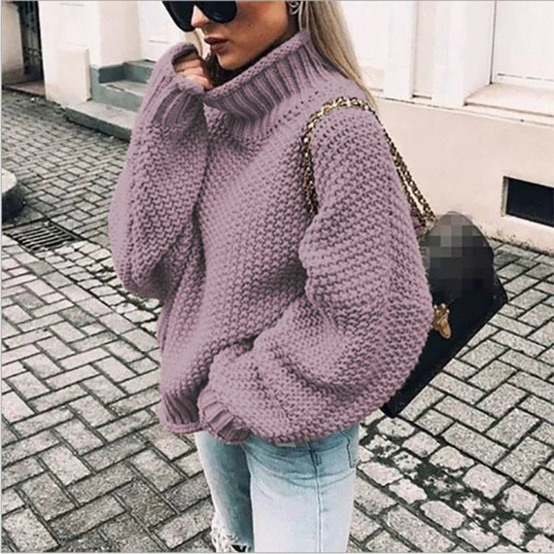 Oversized Strikkegenser for Damer: Perfekt Høy Hals &amp; Batwing-Ermer