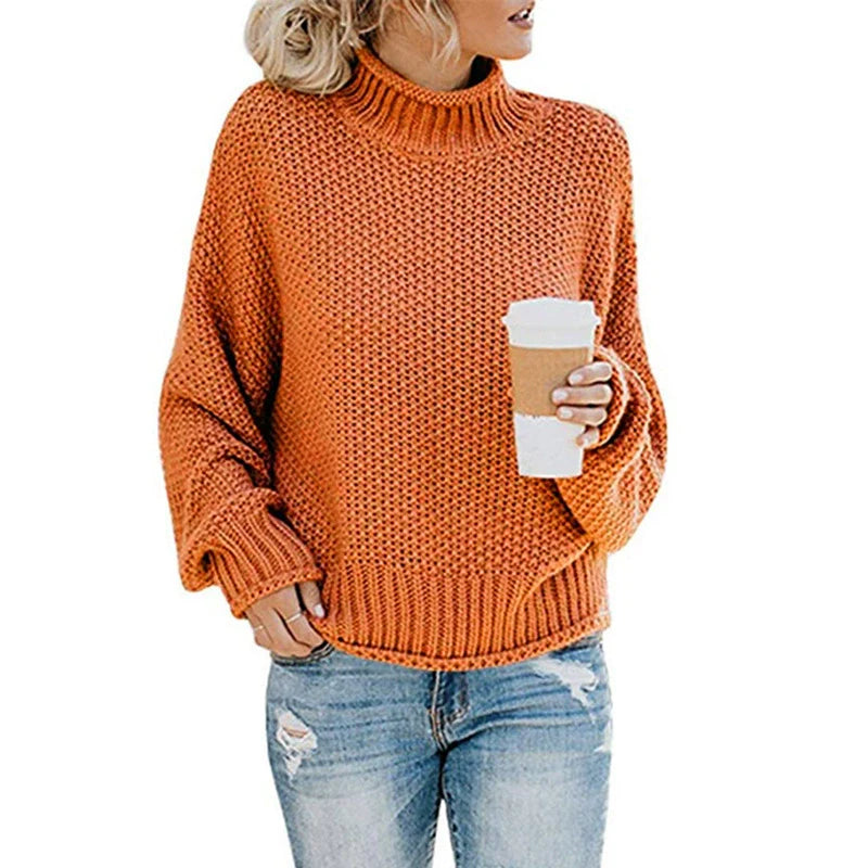 Oversized Strikkegenser for Damer: Perfekt Høy Hals &amp; Batwing-Ermer