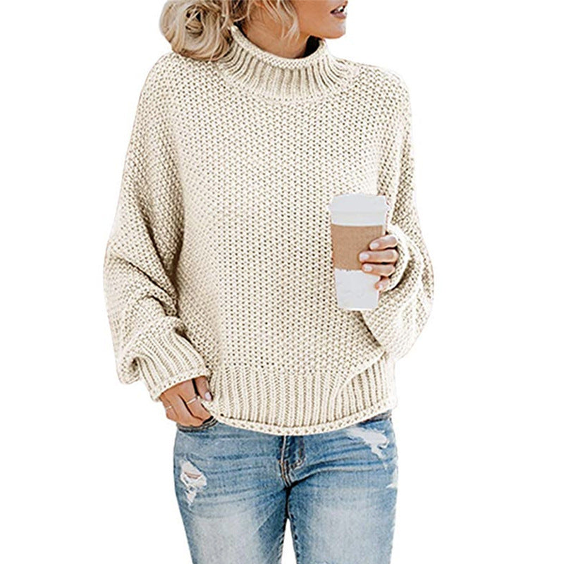 Oversized Strikkegenser for Damer: Perfekt Høy Hals &amp; Batwing-Ermer