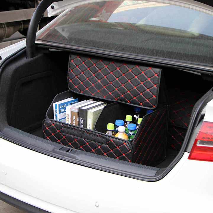 Premium Sammenleggbar Bil Bagasjerom Organizer i PU-skinn