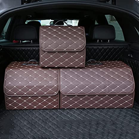 Premium Sammenleggbar Bil Bagasjerom Organizer i PU-skinn