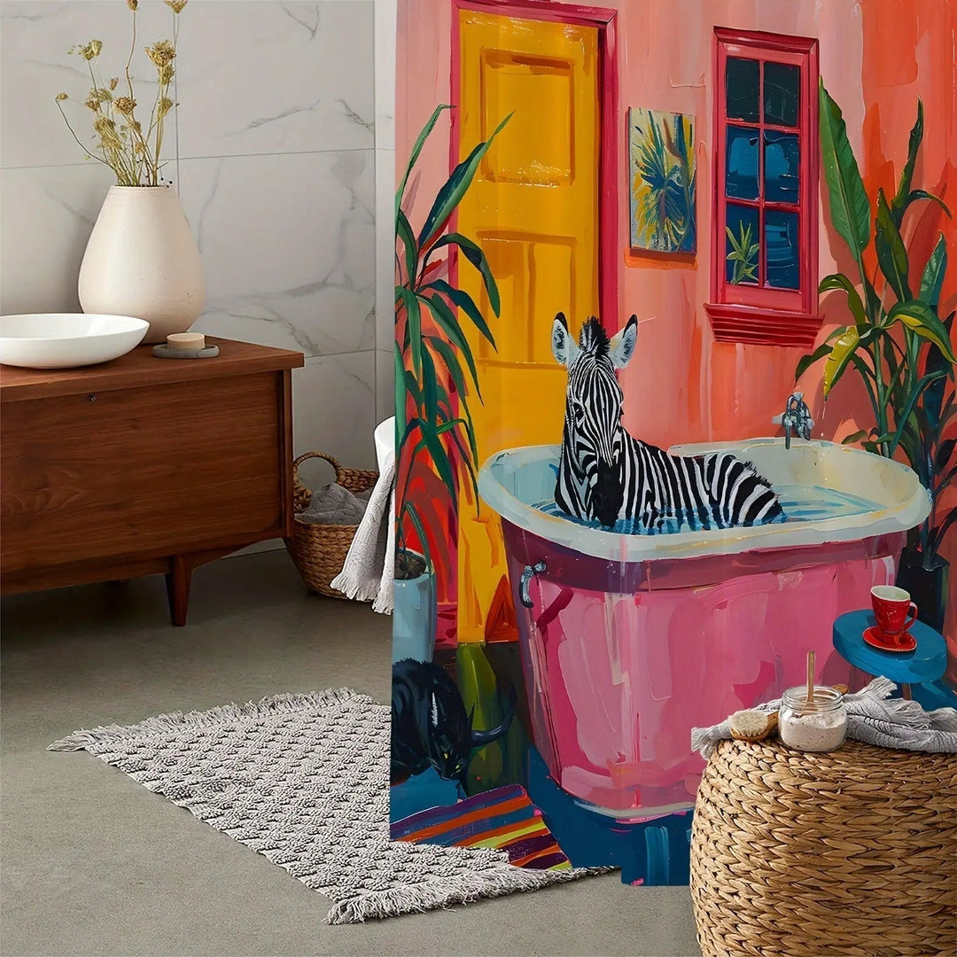 Rosa Dusjforheng med Trendy Zebra-design for Badet