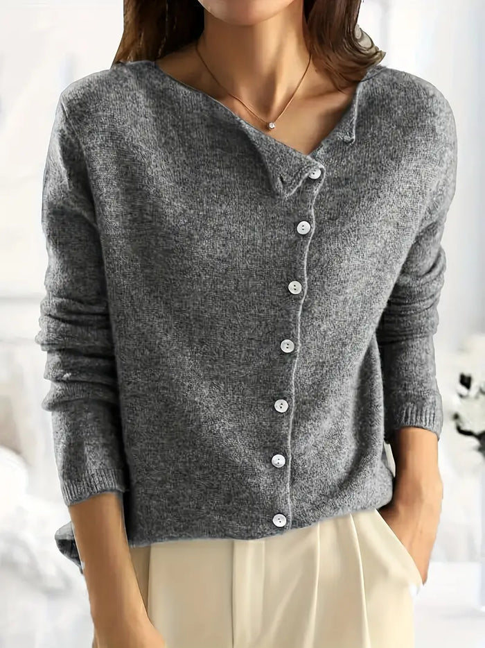 Dame Cardigan med Asymmetrisk Lukning og Lange Ærmer