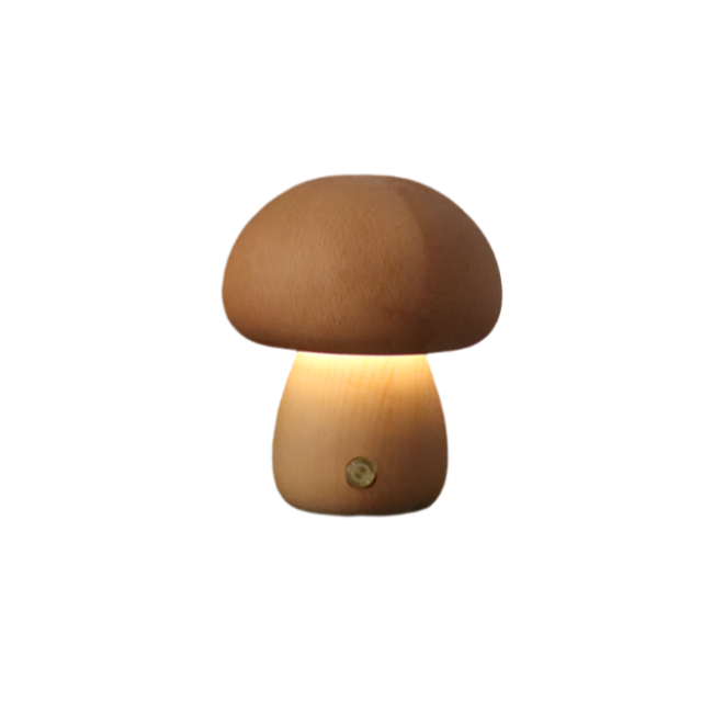 Oppladbar bordlampe i tre | Soppformet | LED-lys
