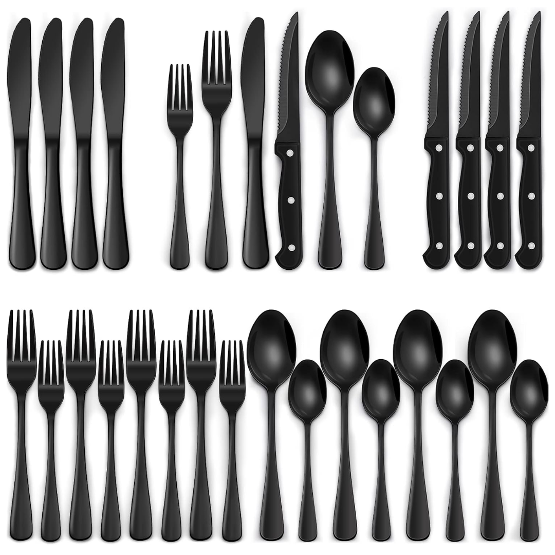 Bestikksett 24 Deler Sort – Moderne Design for 4 Personer