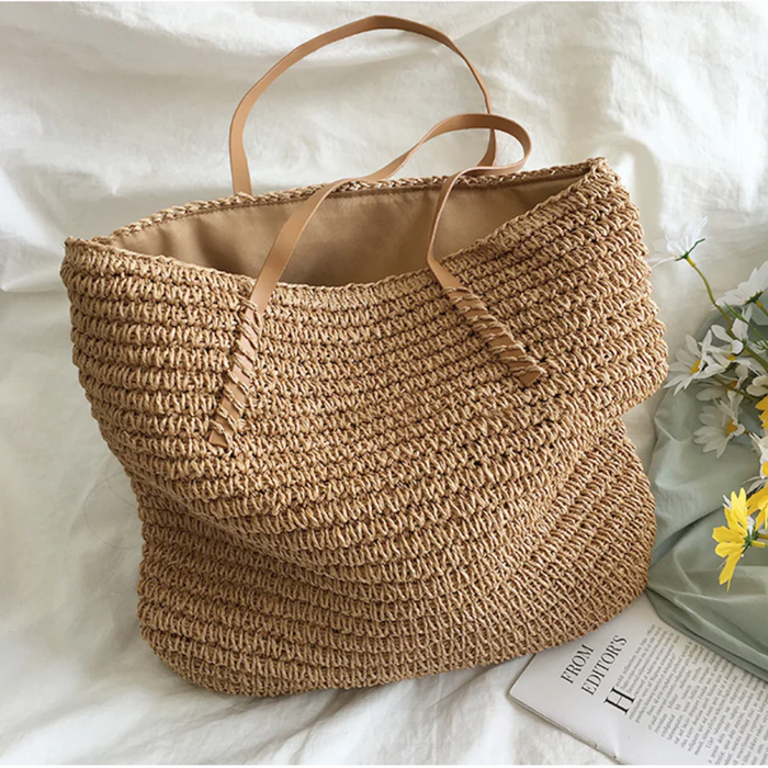 Sac en paille pour femme avec bandoulière large et intérieur spacieux