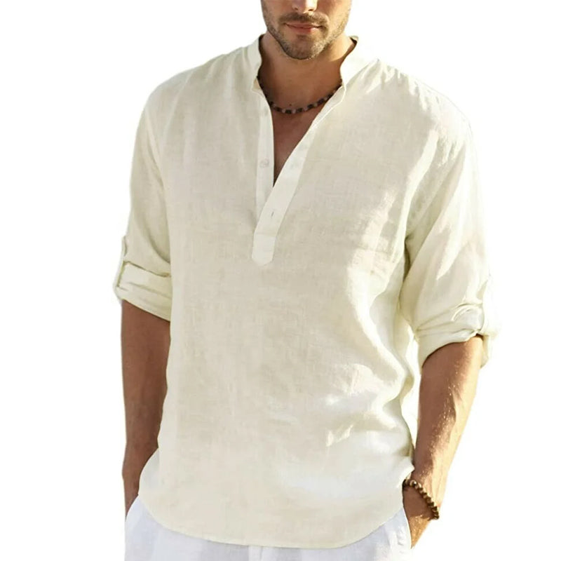 Herre Slim Fit Henley Skjorte i Let og Åndbart Stof