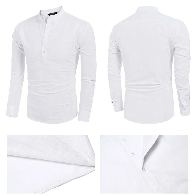 Herre Slim Fit Henley Skjorte i Let og Åndbart Stof