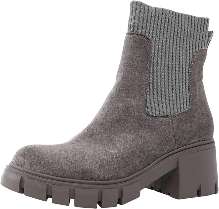 Chunky Chelsea boots för dam med stickat skaft och grov sula