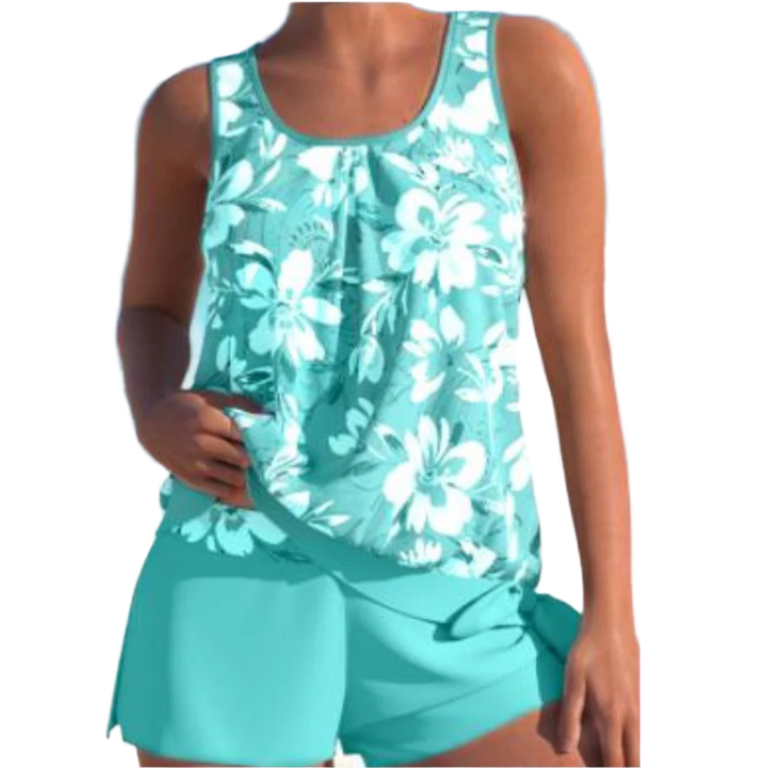 Damer Tankini Sett Uten Ermer Blomsterdesign Pustende Stoff
