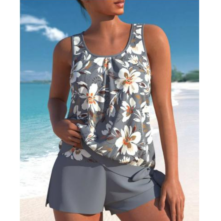 Damer Tankini Sett Uten Ermer Blomsterdesign Pustende Stoff