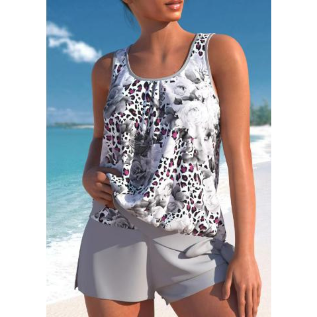 Damer Tankini Sett Uten Ermer Blomsterdesign Pustende Stoff