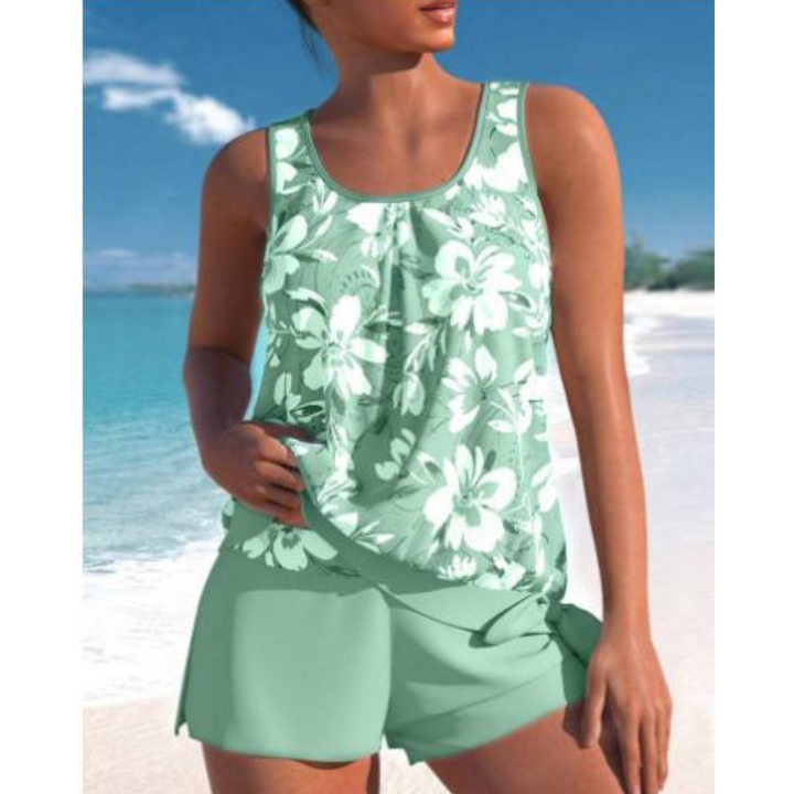 Damer Tankini Sett Uten Ermer Blomsterdesign Pustende Stoff