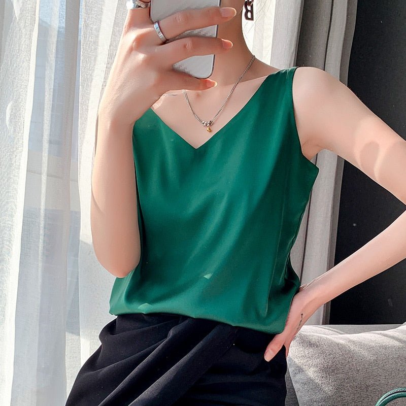 Dame Silkeblød Tanktop i Let og Elastisk Stof