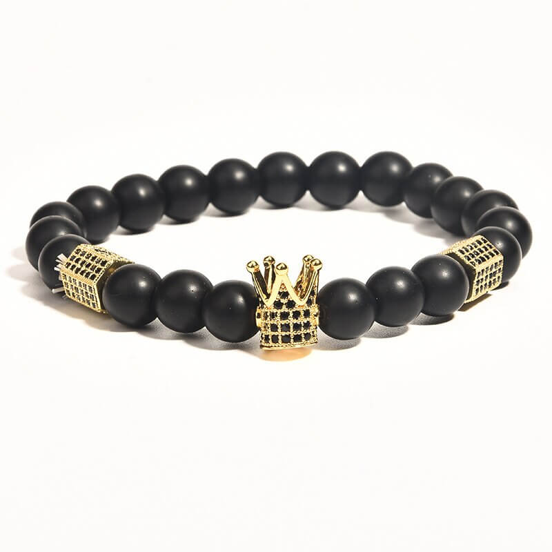Unisex Onyx Steinarmbånd med Krone &amp; Hodeskalle Sjarmer