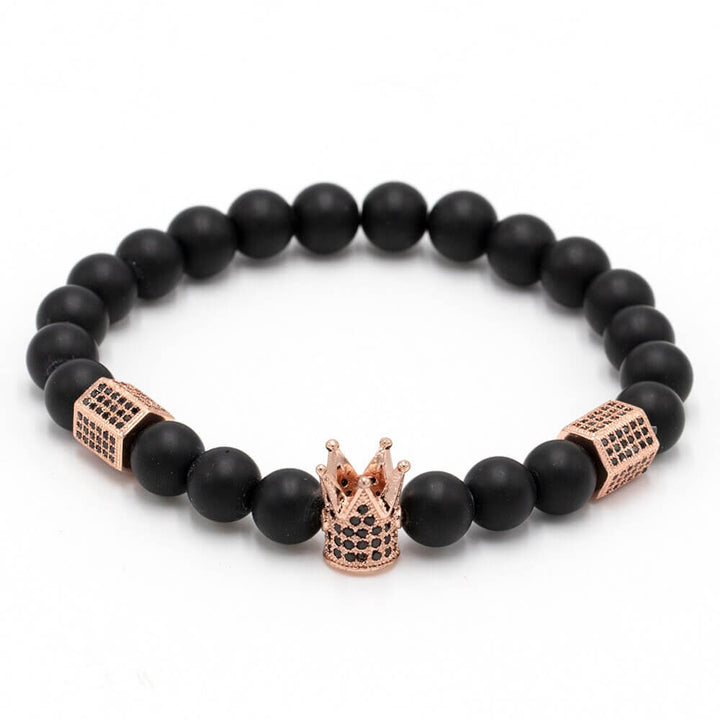 Unisex Onyx Steinarmbånd med Krone &amp; Hodeskalle Sjarmer