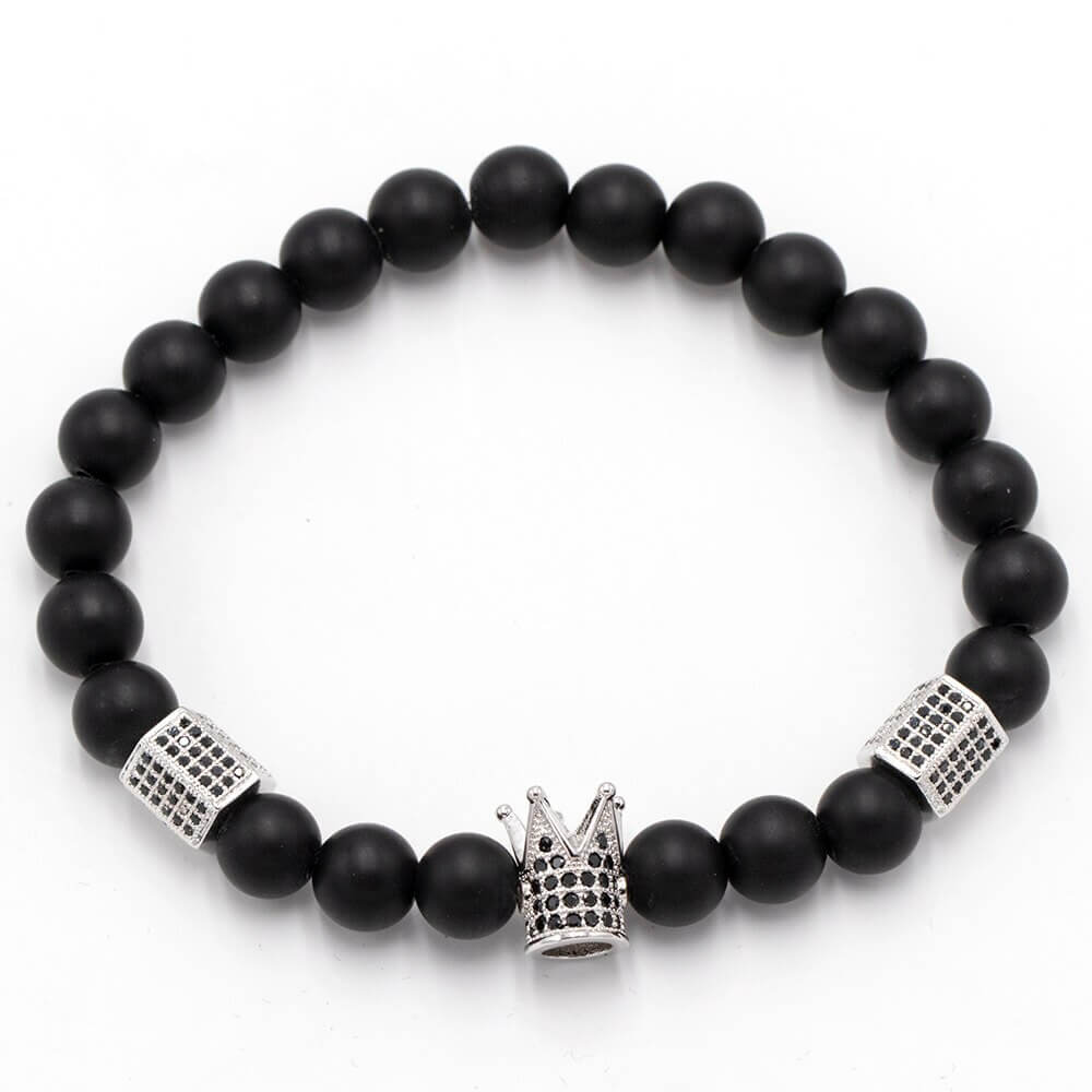 Unisex Onyx Steinarmbånd med Krone &amp; Hodeskalle Sjarmer