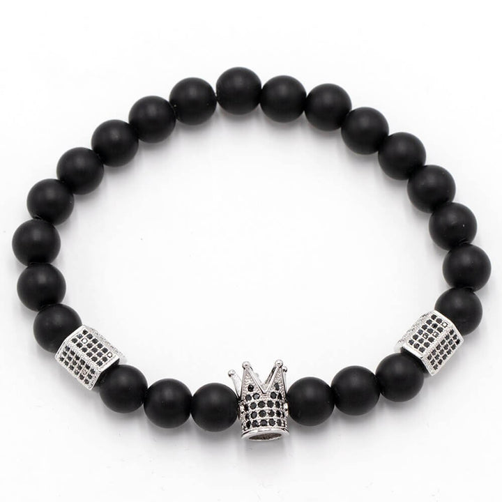 Unisex Onyx Steinarmbånd med Krone &amp; Hodeskalle Sjarmer