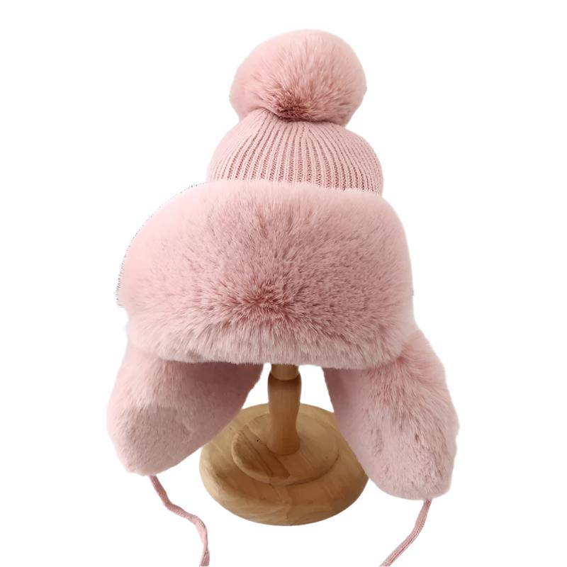 Unisex Vinter Trapper Lue med Øreklaffer og Pels Pompong