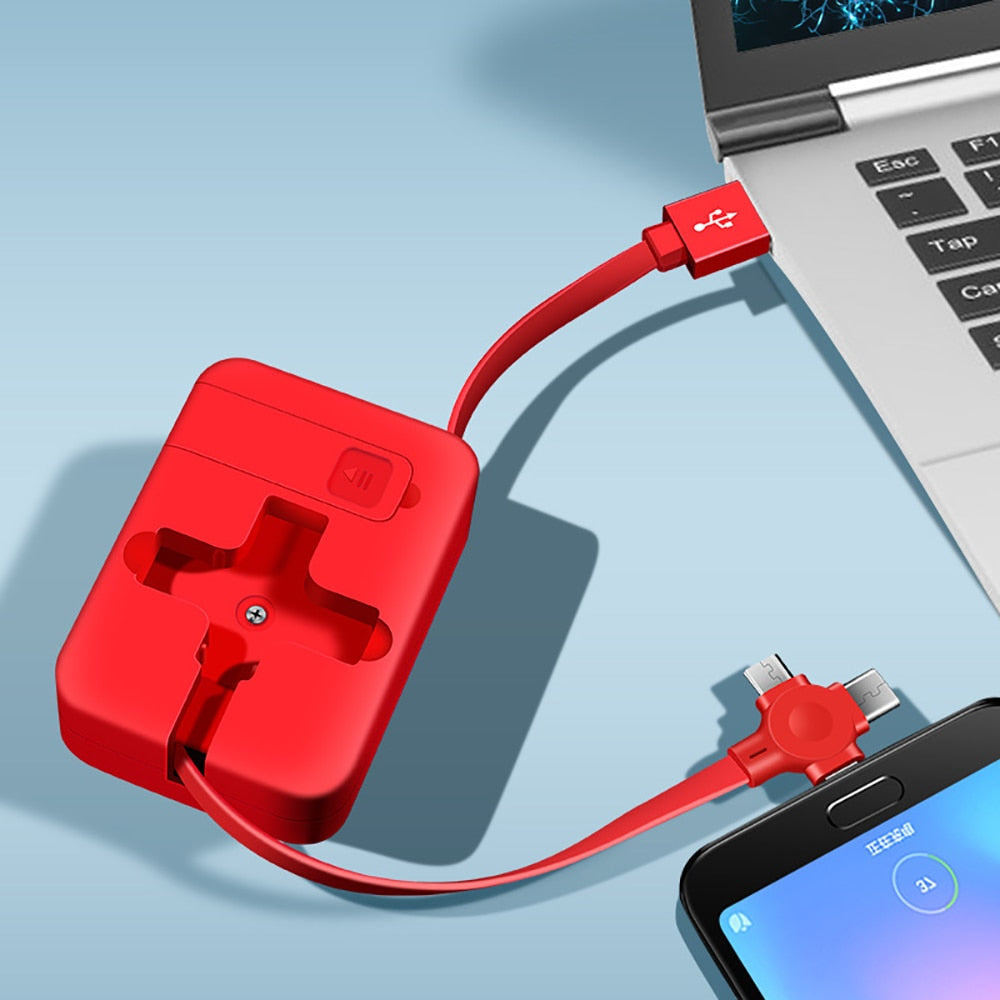 Universal 3-i-1 Teleskopisk Ladekabel med Telefonholder