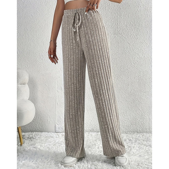Pantalones de pierna ancha para mujer con cintura alta y cordón