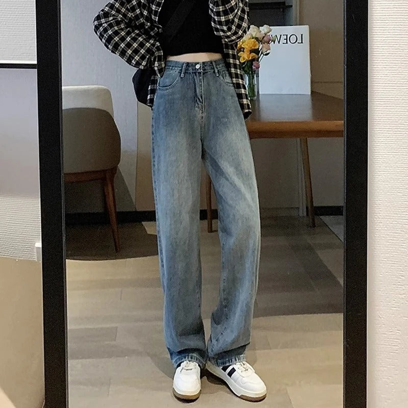 Vintage Vidbeinsjeans for Dame med Høy Midje