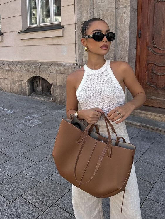 Dame Vintage Tote Bag med Sikker Lukning og Skulderremme