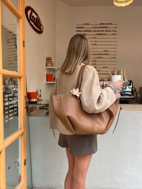 Dame Vintage Tote Bag med Sikker Lukning og Skulderremme
