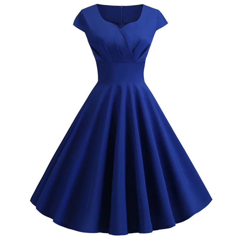 Vintage V-hals Midi-kjole for Kvinner – Tidløs Eleganse