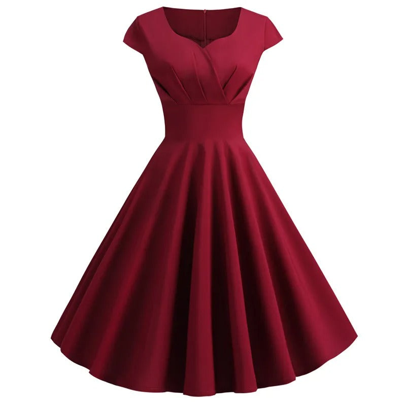 Vintage V-hals Midi-kjole for Kvinner – Tidløs Eleganse