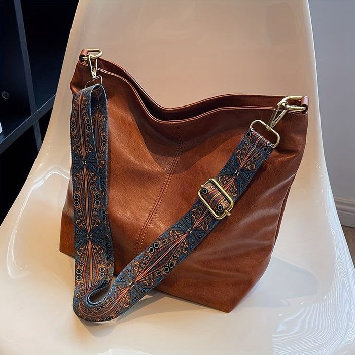 Damen-Hobo-Schultertasche mit gemustertem Riemen und großem Fassungsvermögen